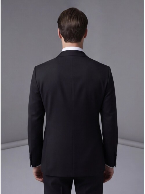 Siyah Sivri Yaka Slim Fit Tek Düğmeli Damatlık