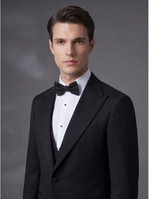 Siyah Sivri Yaka Slim Fit Tek Düğmeli Damatlık