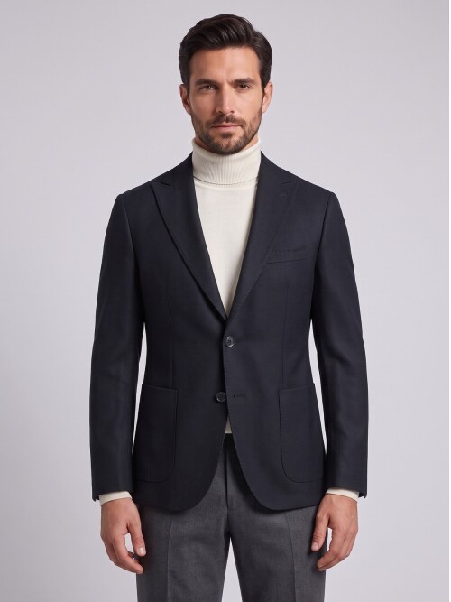 Black Peak Lapel Patch Pocket Blazer