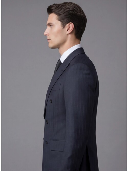 Siyah Sivri Yaka Yünlü Kruvaze Takım Elbise