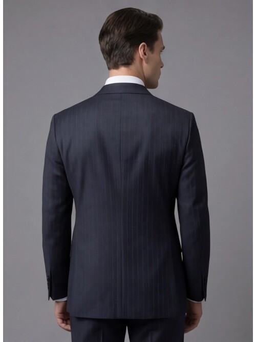 Siyah Sivri Yaka Yünlü Kruvaze Takım Elbise