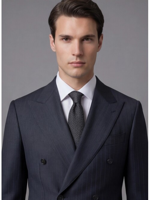 Siyah Sivri Yaka Yünlü Kruvaze Takım Elbise