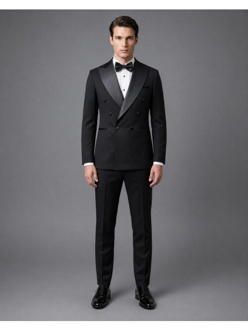 Siyah Slim Fit Kruvaze Damatlık