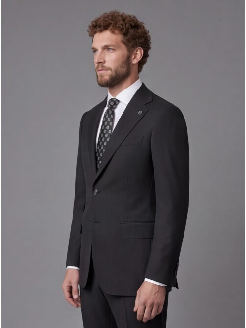 Black Slim Fit Notch Lapel 2-Button Suit
