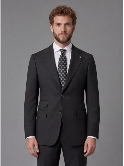 Black Slim Fit Notch Lapel 2-Button Suit