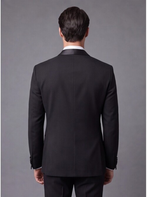 Mens Black Slim Fit Shawl Lapel One Button Tuxedo