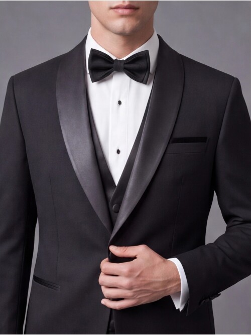 Mens Black Slim Fit Shawl Lapel One Button Tuxedo