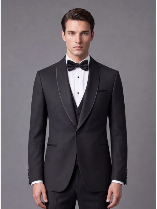 Black Slim Fit Shawl Lapel One Button Tuxedo