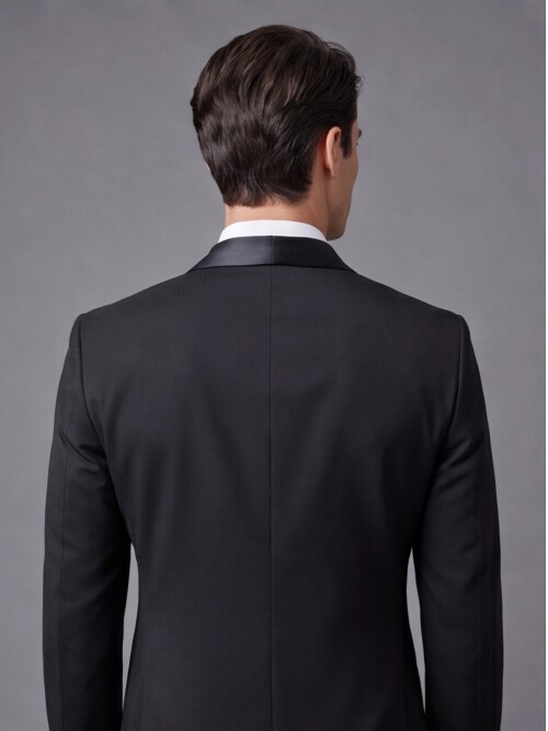 Black Slim Fit Shawl Lapel Tuxedo with Chain Button