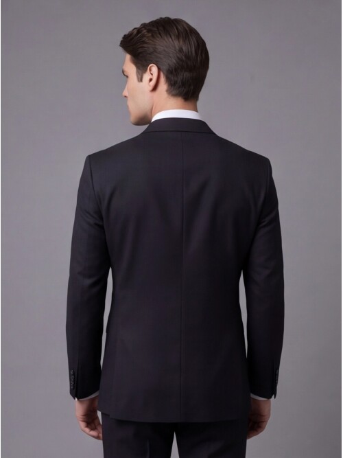 Siyah Slim Fit Sivri Yaka Kruvaze Takım Elbise