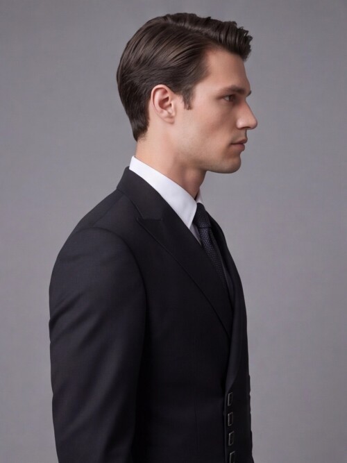 Siyah Slim Fit Sivri Yaka Kruvaze Takım Elbise