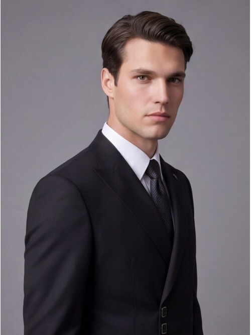 Siyah Slim Fit Sivri Yaka Kruvaze Takım Elbise