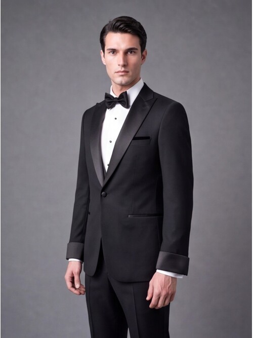 Black Slim Fit Peak Lapel Single Button Tuxedo