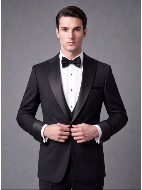 Black Slim Fit Peak Lapel Single Button Tuxedo