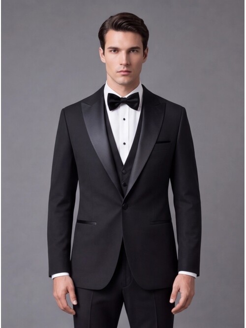 Black Slim Fit Peak Lapel One Button Tuxedo