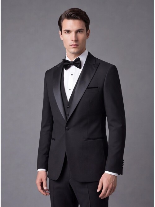 Black Slim Fit Peak Lapel One Button Tuxedo