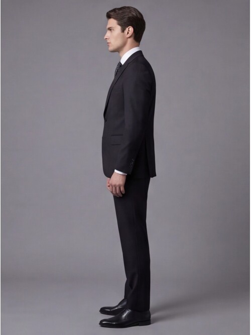 Siyah Yünlü Mono Yaka Comfort Fit Takım Elbise