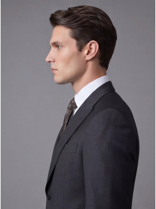 Siyah Yünlü Sivri Yaka Comfort Fit Takım Elbise