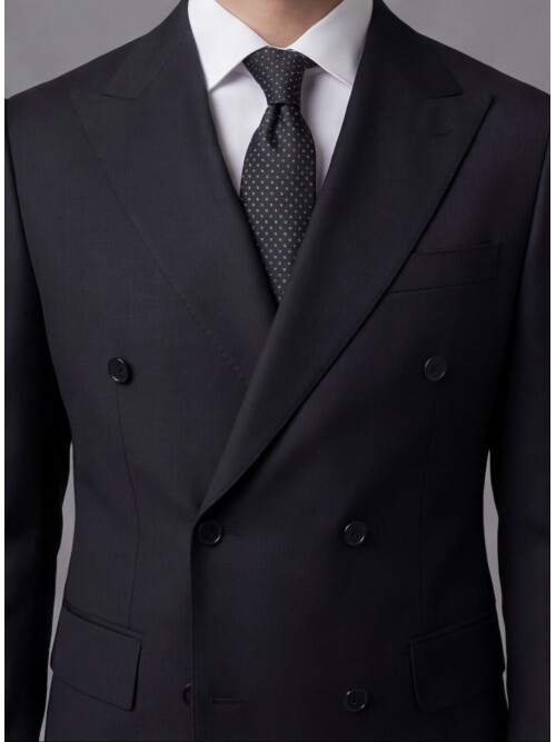 Siyah Yünlü Sivri Yaka Kruvaze Comfort Fit Takım Elbise