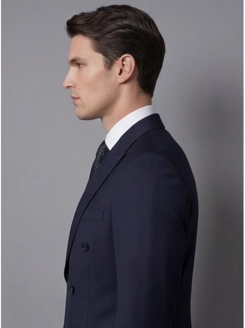 Siyah Yünlü Sivri Yaka Kruvaze Regular Fit 6 Düğme Takım Elbise