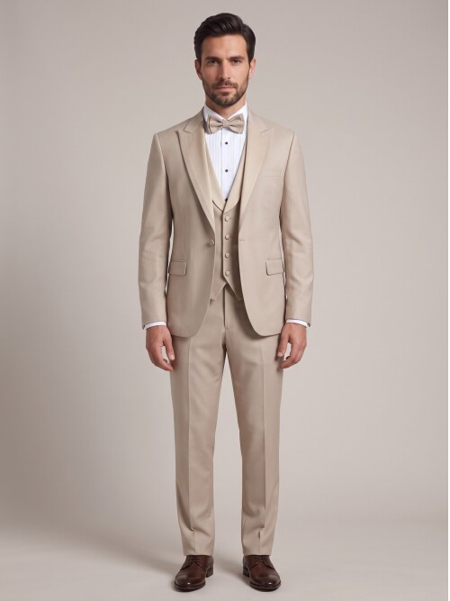Beige Pointed Lapel Groom Suit
