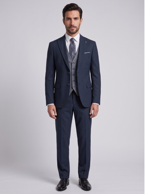 Navy Blue Two-Way Suit with Vest