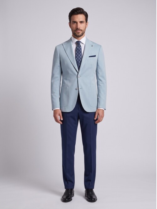 Double-Breasted Suit with Blue Accents