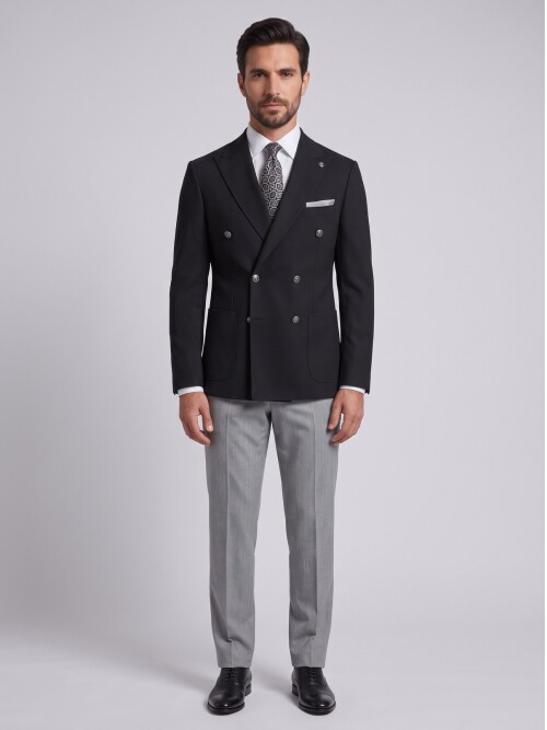 Black Combined Double Breasted Suit