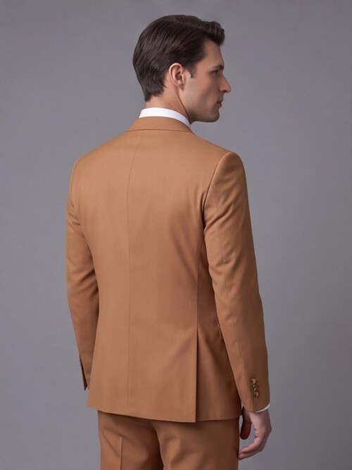 Tan Pointed Collar Two-Button Slim Fit Suit