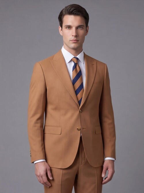Tan Pointed Collar Two-Button Slim Fit Suit