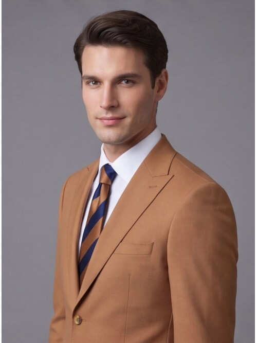 Tan Pointed Collar Two-Button Slim Fit Suit