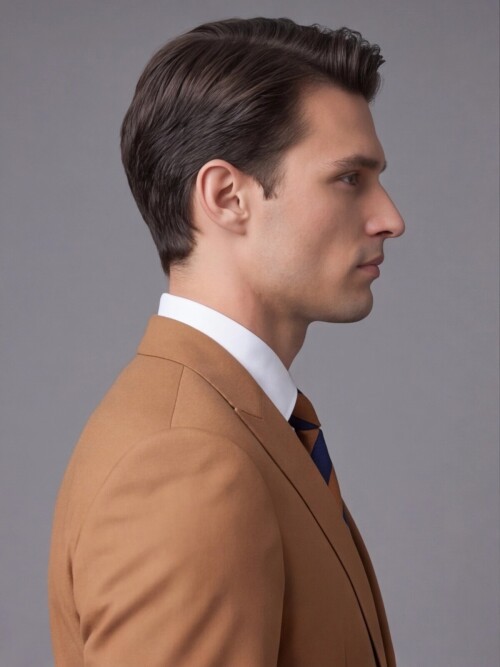 Tan Pointed Collar Two-Button Slim Fit Suit