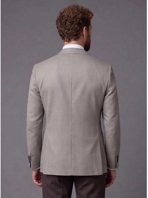 Taş Kruvaze Ceket Koyu Kahverengi Pantolon Kombinli Slim Fit Takım Elbise
