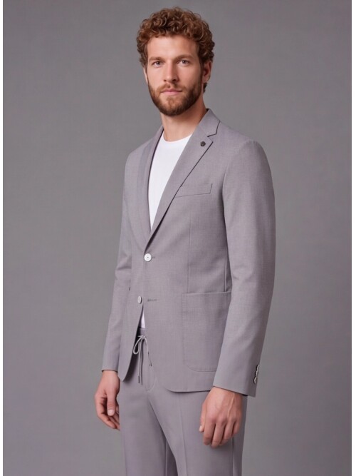Stone Mono-Neck Suit with Patch Pockets
