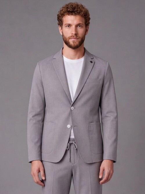 Stone Mono-Neck Suit with Patch Pockets