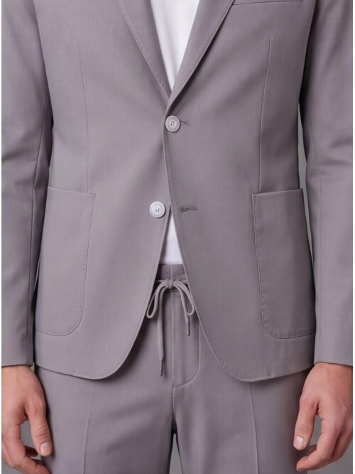 Stone Mono-Neck Suit with Patch Pockets