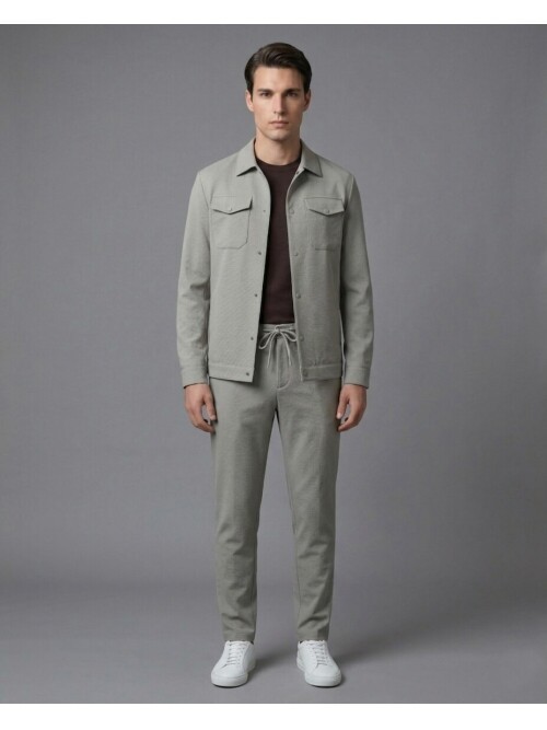 Taş Rengi Gömlek Yaka Safari Cep Comfort Fit Spor Takım