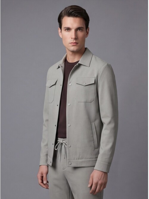 Taş Rengi Gömlek Yaka Safari Cep Comfort Fit Spor Takım