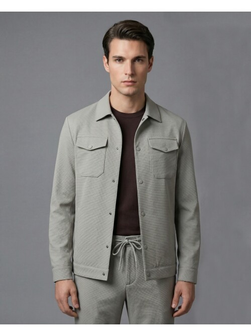 Taş Rengi Gömlek Yaka Safari Cep Comfort Fit Spor Takım