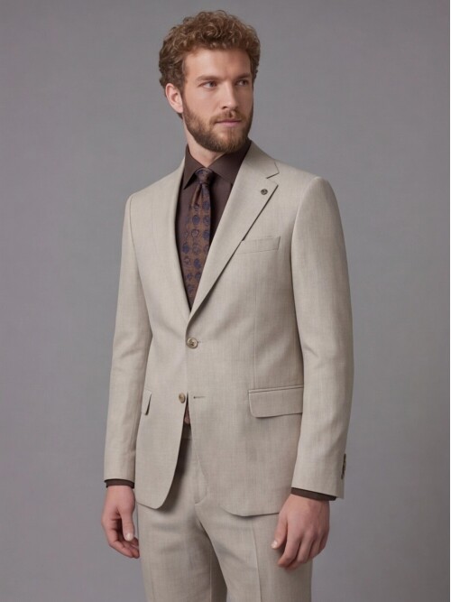 Stone Beige Notch Lapel Comfort Fit Suit