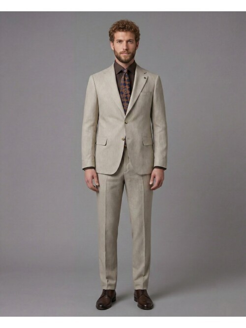 Stone Beige Notch Lapel Comfort Fit Suit