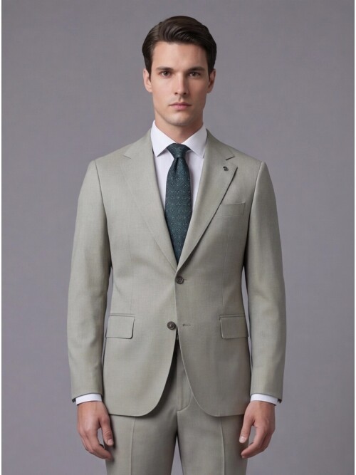 Taş Rengi Yünlü Mono Yaka Comfort Fit Takım Elbise