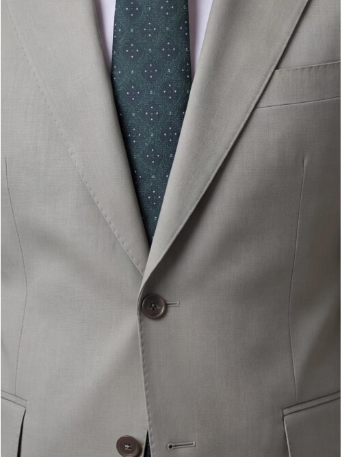 Taş Rengi Yünlü Mono Yaka Comfort Fit Takım Elbise