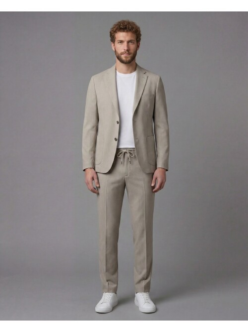 Taupe Notch Lapel Comfort Fit Suit with Patch Pockets