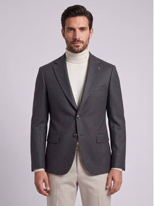 Green Jacket with Mandarin Collar and Flap Pockets