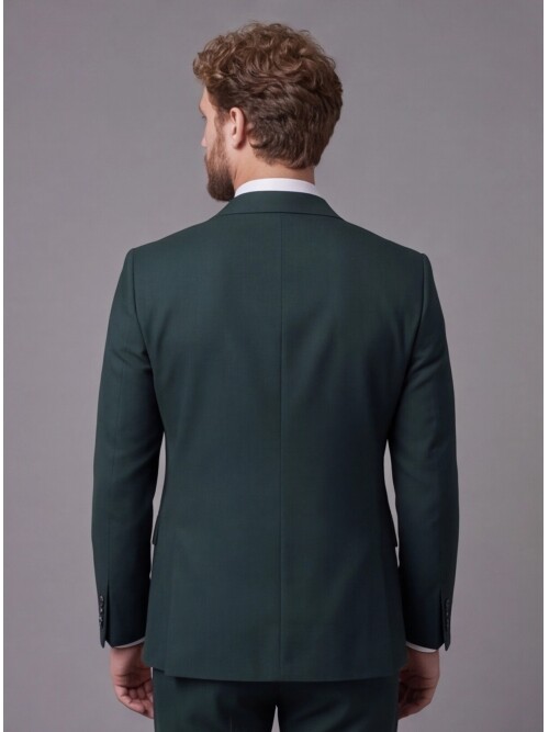 Yeşil Sivri Yaka Çift Düğmeli Slim Fit Yelekli Takım Elbise