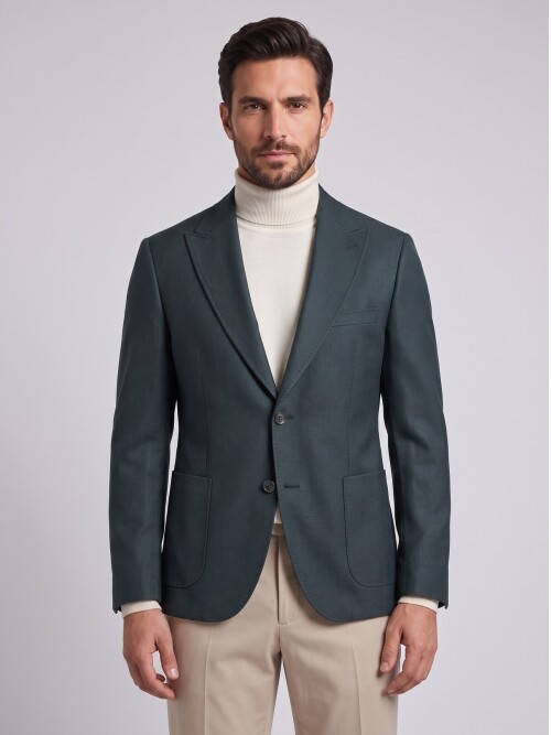 Green Peak Lapel Pocket Jacket