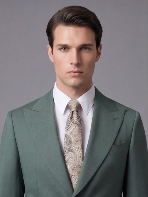 Yeşil Yünlü Sivri Yaka Comfort Fit Takım Elbise