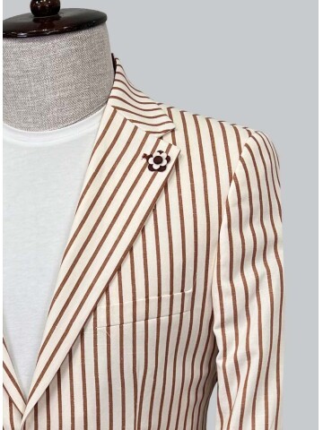 SUIT SARTORIA KAHVERENGİ ÇİZGİLİ KETEN CEKET 4351