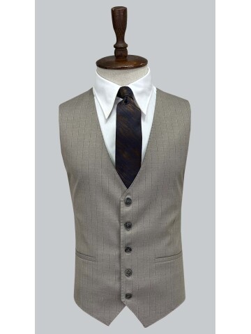 SUIT SARTORIA BEJ ÇİZGİLİ YELEKLİ TAKIM ELBİSE 2000/48